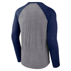 Seattle Kraken Fanatics Goal Crease Raglan Tri-Blend Long Sleeve T-Shirt Heather Gray/Heather Deep Sea Blue