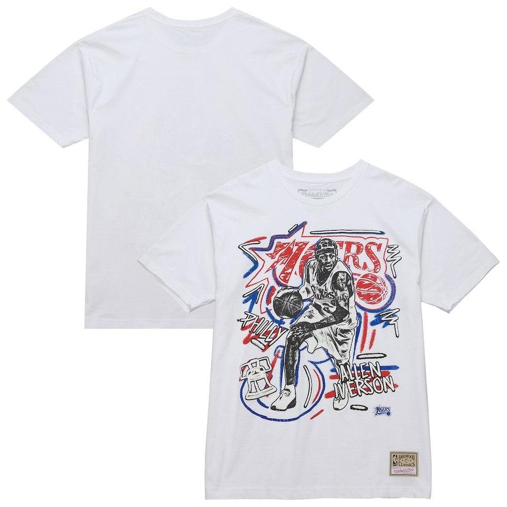 Allen Iverson Philadelphia 76ers Hardwood Classics Chalked Up T-Shirt - White | Mitchell & Ness for sale