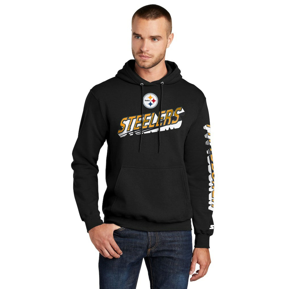 Pittsburgh Steelers Starter Wordmark Logo Pullover Hoodie - Black discount