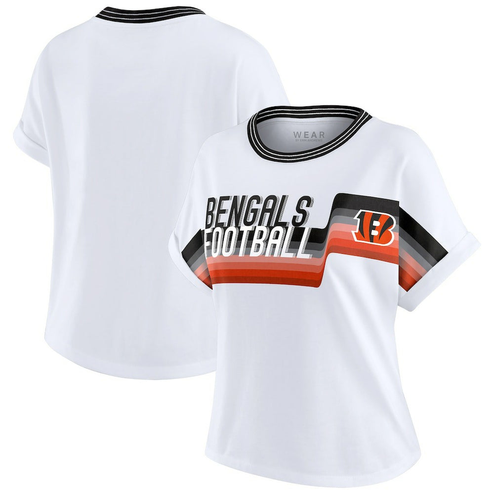 Cincinnati Bengals WEAR by Erin Andrews Women's Cropped Center Stripe Dolman T-Shirt - White outlet