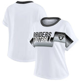 Las Vegas Raiders WEAR by Erin Andrews Women's Cropped Center Stripe Dolman T-Shirt - White on sale