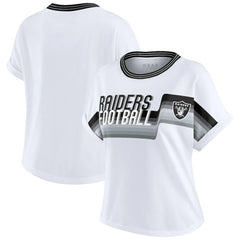 Las Vegas Raiders WEAR by Erin Andrews Women's Cropped Center Stripe Dolman T-Shirt - White on sale
