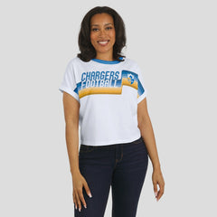 Los Angeles Chargers WEAR by Erin Andrews Women's Cropped Center Stripe Dolman T-Shirt - White sale