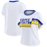 Los Angeles Rams WEAR by Erin Andrews Women's Cropped Center Stripe Dolman T-Shirt - White on sale