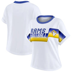 Los Angeles Rams WEAR by Erin Andrews Women's Cropped Center Stripe Dolman T-Shirt - White on sale