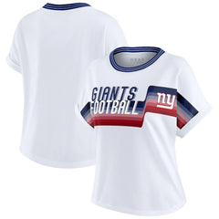 New York Giants WEAR by Erin Andrews Women's Cropped Center Stripe Dolman T-Shirt - White outlet