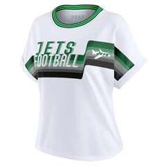 New York Jets WEAR by Erin Andrews Women's Cropped Center Stripe Dolman T-Shirt - White online