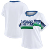 Seattle Seahawks WEAR by Erin Andrews Women's Cropped Center Stripe Dolman T-Shirt - White discount