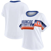 Denver Broncos WEAR by Erin Andrews Women's Cropped Center Stripe Dolman T-Shirt - White discount