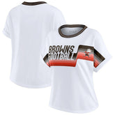 Cleveland Browns WEAR by Erin Andrews Women's Cropped Center Stripe Dolman T-Shirt - White cheap