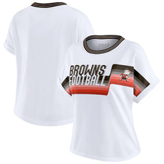 Cleveland Browns WEAR by Erin Andrews Women's Cropped Center Stripe Dolman T-Shirt - White cheap