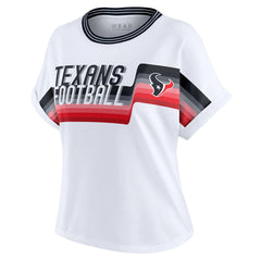 Houston Texans WEAR by Erin Andrews Women's Cropped Center Stripe Dolman T-Shirt - White on sale