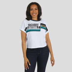 Jacksonville Jaguars WEAR by Erin Andrews Women's Cropped Center Stripe Dolman T-Shirt - White outlet