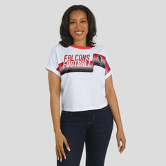 Atlanta Falcons WEAR by Erin Andrews Women's Cropped Center Stripe Dolman T-Shirt - White sale