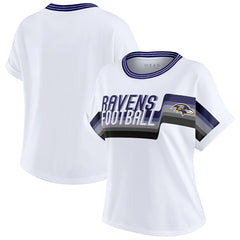 Baltimore Ravens WEAR by Erin Andrews Women's Cropped Center Stripe Dolman T-Shirt - White discount