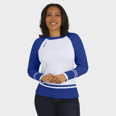 Los Angeles Rams WEAR by Erin Andrews Women's Colorblock Raglan Sweater - White/Royal for sale