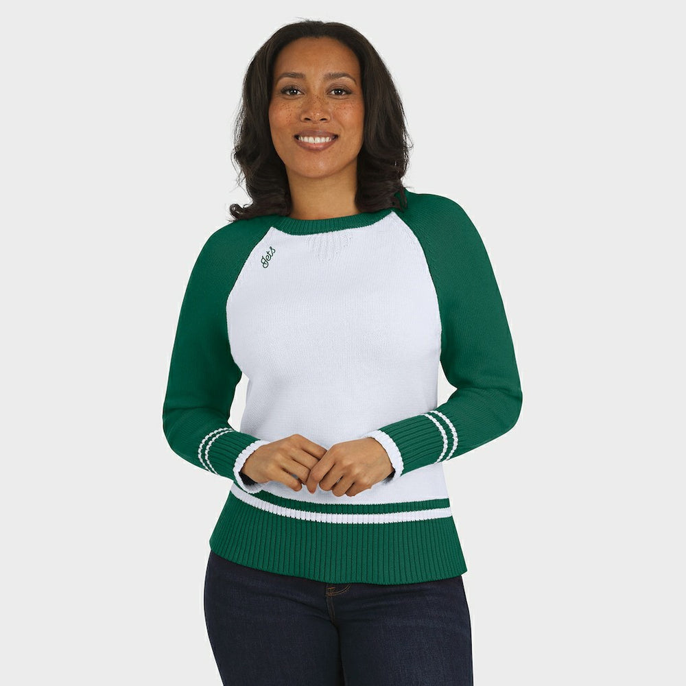 New York Jets WEAR by Erin Andrews Women's Colorblock Raglan Sweater - White/Green sale