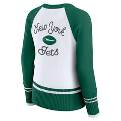 New York Jets WEAR by Erin Andrews Women's Colorblock Raglan Sweater - White/Green sale