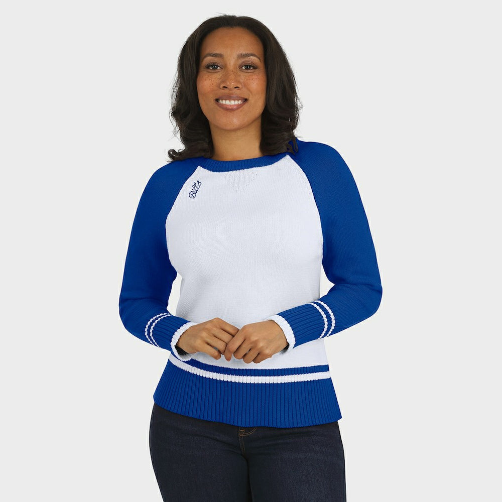 Buffalo Bills WEAR by Erin Andrews Women's Colorblock Raglan Sweater - White/Royal cheap