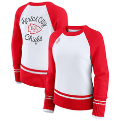 Kansas City Chiefs WEAR by Erin Andrews Women's Colorblock Raglan Sweater - White/Red discount