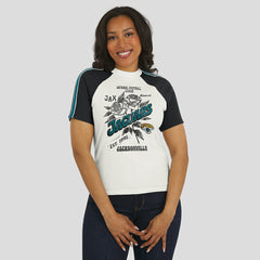 Jacksonville Jaguars WEAR by Erin Andrews Women's Sleeve Stripe Distressed Raglan T-Shirt - White discount