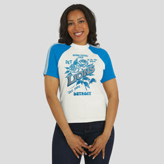 Detroit Lions WEAR by Erin Andrews Women's Sleeve Stripe Distressed Raglan T-Shirt - White cheap
