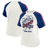 New York Giants WEAR by Erin Andrews Women's Sleeve Stripe Distressed Raglan T-Shirt - White cheap