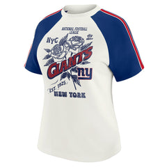 New York Giants WEAR by Erin Andrews Women's Sleeve Stripe Distressed Raglan T-Shirt - White cheap