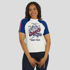 New York Giants WEAR by Erin Andrews Women's Sleeve Stripe Distressed Raglan T-Shirt - White cheap