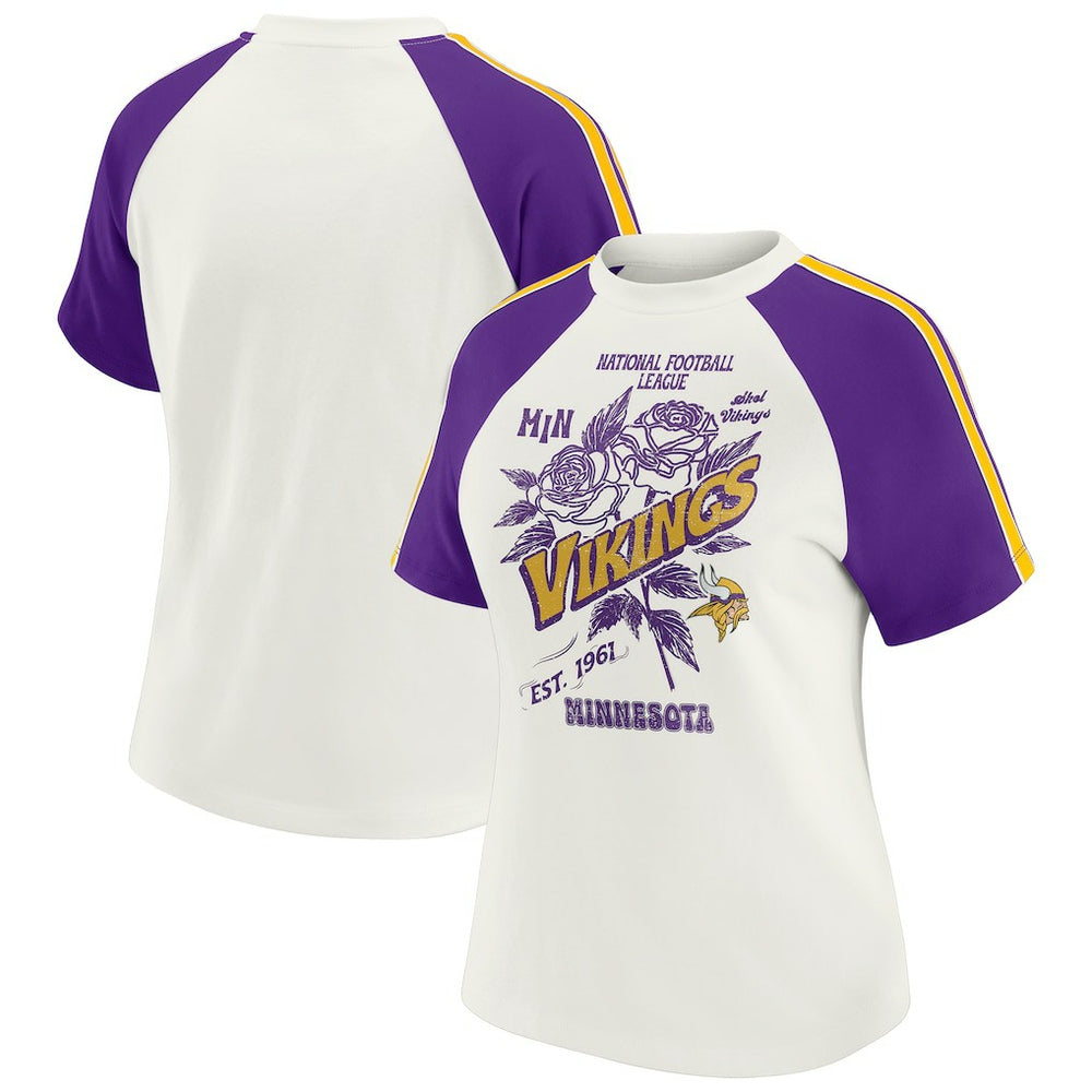 Minnesota Vikings WEAR by Erin Andrews Women's Sleeve Stripe Distressed Raglan T-Shirt - White sale