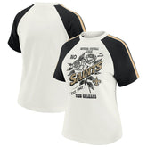 New Orleans Saints WEAR by Erin Andrews Women's Sleeve Stripe Distressed Raglan T-Shirt - White cheap