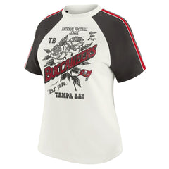 Tampa Bay Buccaneers WEAR by Erin Andrews Women's Sleeve Stripe Distressed Raglan T-Shirt - White discount