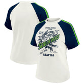 Seattle Seahawks WEAR by Erin Andrews Women's Sleeve Stripe Distressed Raglan T-Shirt - White on sale