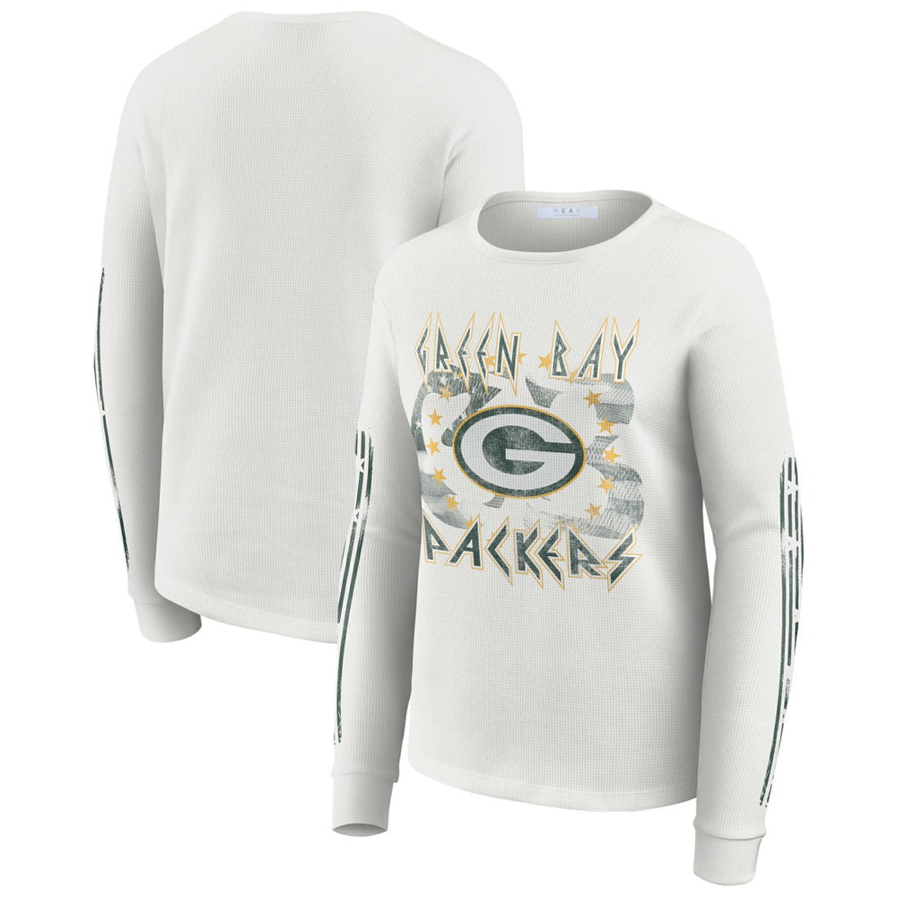 Green Bay Packers WEAR by Erin Andrews Women's Graphic Waffle Long-Sleeve T-Shirt - White outlet