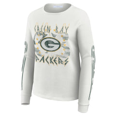 Green Bay Packers WEAR by Erin Andrews Women's Graphic Waffle Long-Sleeve T-Shirt - White outlet