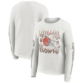 Cleveland Browns WEAR by Erin Andrews Women's Graphic Waffle Long-Sleeve T-Shirt - White for sale