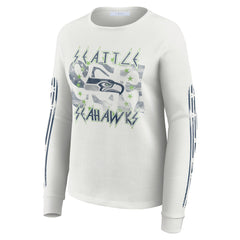 Seattle Seahawks WEAR by Erin Andrews Women's Graphic Waffle Long-Sleeve T-Shirt - White cheap
