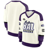 Baltimore Ravens WEAR by Erin Andrews Women's Racing Crew V-Neck Sweatshirt - Cream cheap