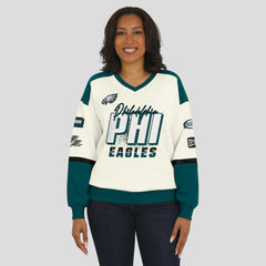 Philadelphia Eagles WEAR by Erin Andrews Women's Racing Crew V-Neck Sweatshirt - Cream outlet