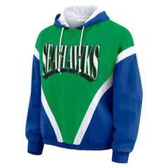 Seattle Seahawks WEAR by Erin Andrews Women's Plus Size Retro Crinkle Full-Zip Hoodie Windbreaker Jacket - Kelly Green/Royal sale