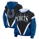 Indianapolis Colts WEAR by Erin Andrews Women's Plus Size Retro Crinkle Full-Zip Hoodie Windbreaker Jacket - Black/Royal cheap