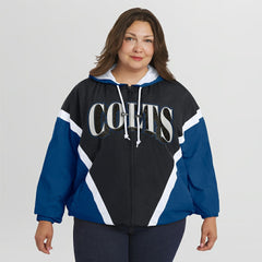 Indianapolis Colts WEAR by Erin Andrews Women's Plus Size Retro Crinkle Full-Zip Hoodie Windbreaker Jacket - Black/Royal cheap