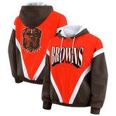 Cleveland Browns WEAR by Erin Andrews Women's Plus Size Retro Crinkle Full-Zip Hoodie Windbreaker Jacket - Orange/Brown online
