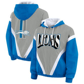 Detroit Lions WEAR by Erin Andrews Women's Plus Size Retro Crinkle Full-Zip Hoodie Windbreaker Jacket - Blue/Gray online