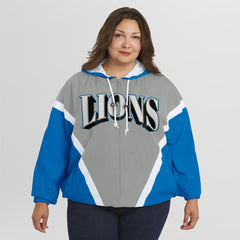 Detroit Lions WEAR by Erin Andrews Women's Plus Size Retro Crinkle Full-Zip Hoodie Windbreaker Jacket - Blue/Gray online