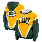 Green Bay Packers WEAR by Erin Andrews Women's Plus Size Retro Crinkle Full-Zip Hoodie Windbreaker Jacket - Gold/Green cheap