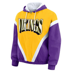 Minnesota Vikings WEAR by Erin Andrews Women's Plus Size Retro Crinkle Full-Zip Hoodie Windbreaker Jacket - Gold/Purple cheap