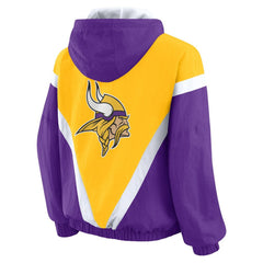 Minnesota Vikings WEAR by Erin Andrews Women's Plus Size Retro Crinkle Full-Zip Hoodie Windbreaker Jacket - Gold/Purple cheap