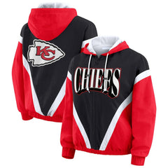 Kansas City Chiefs WEAR by Erin Andrews Women's Plus Size Retro Crinkle Full-Zip Hoodie Windbreaker Jacket - Red/Black cheap