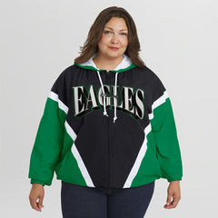 Philadelphia Eagles WEAR by Erin Andrews Women's Plus Size Retro Crinkle Full-Zip Hoodie Windbreaker Jacket - Kelly Green/Black outlet